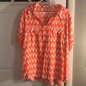 Orange and white chevron Cato Blouse